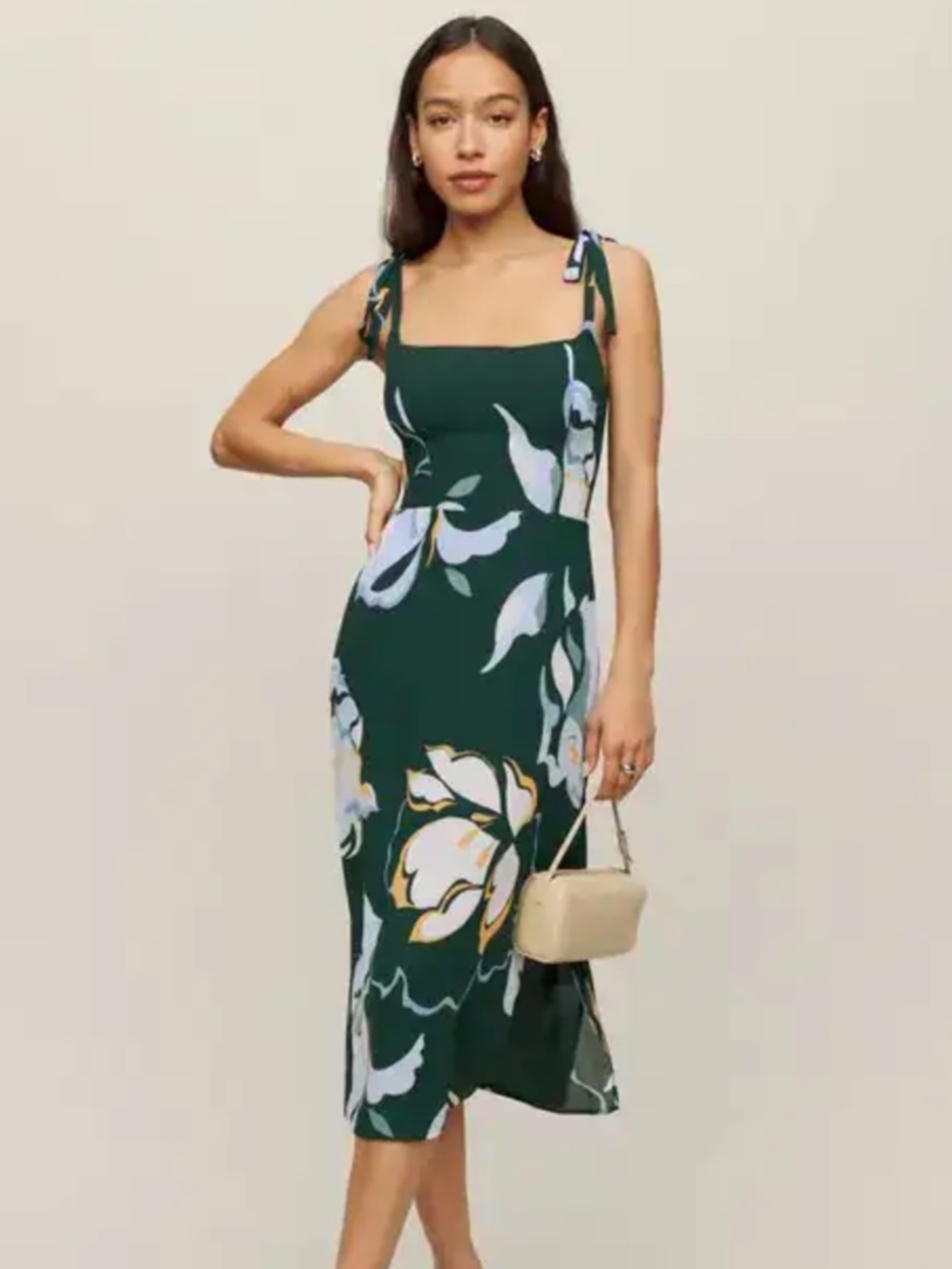 NWT Reformation Besse Lyra Dress Green & White Floral Dress | Size Small